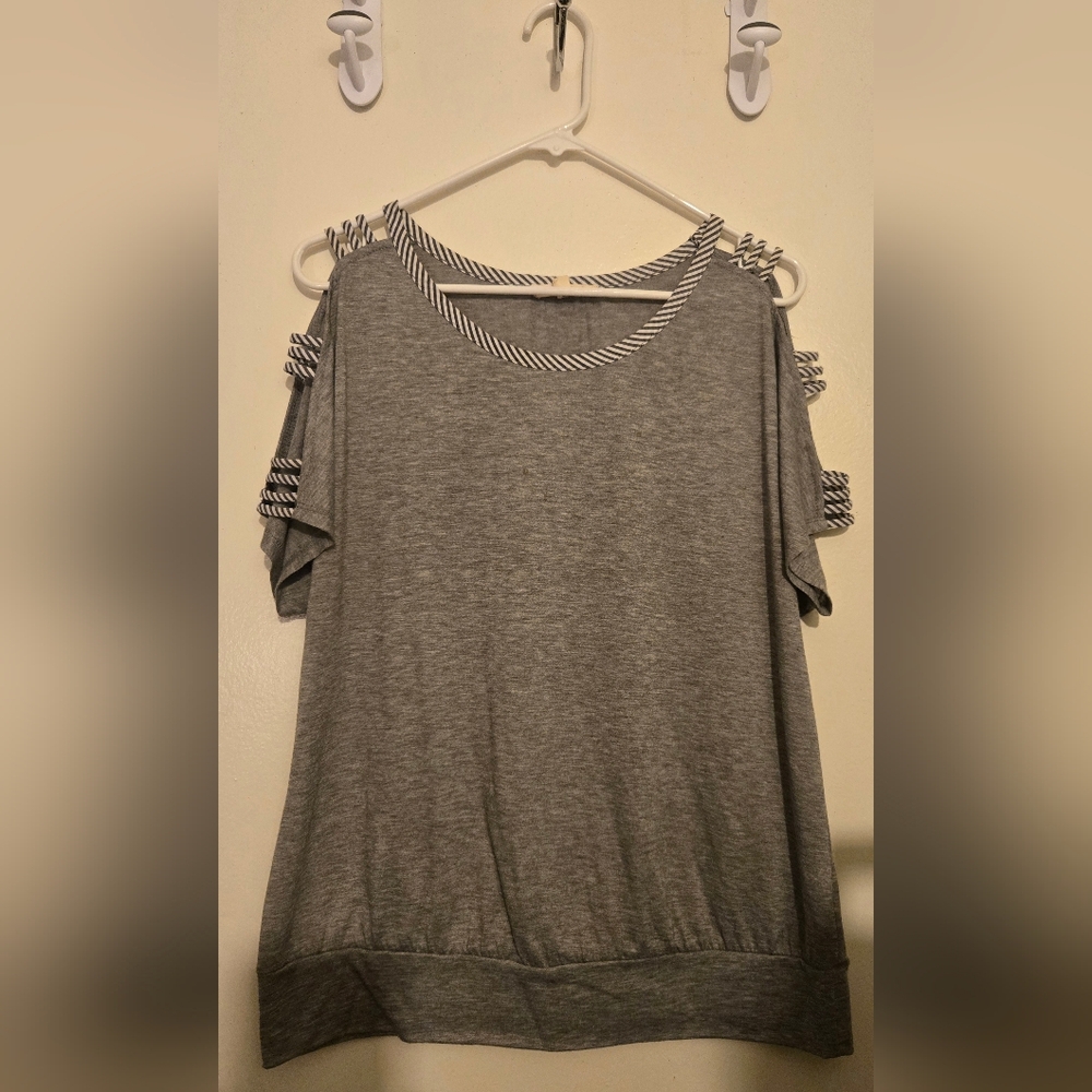 Gray Striped Accent Women's Top